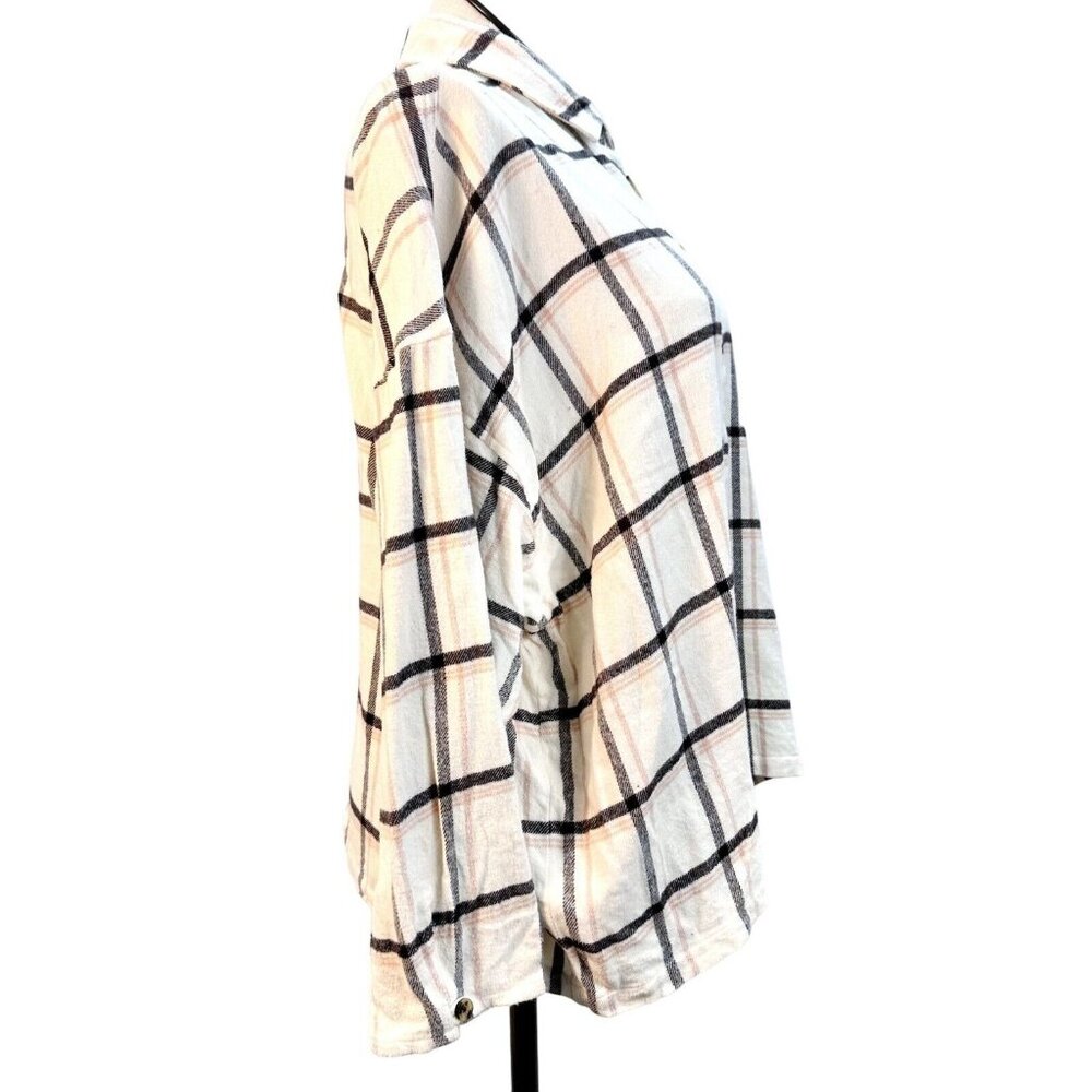 Madewell Plaid Flannel Button Shirt Womens 2X Beige Black Long Sleeve Cotton - Picture 3 of 11